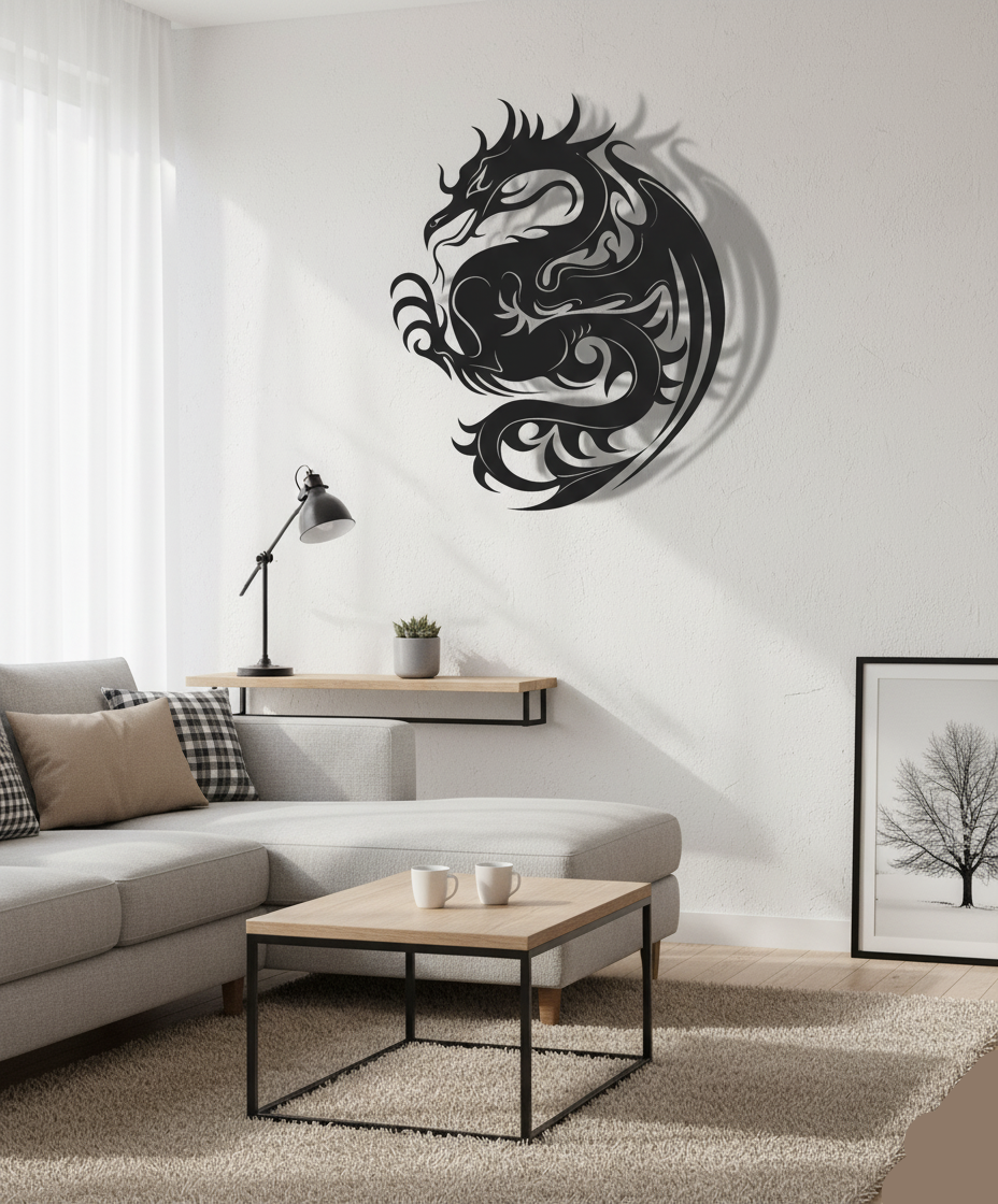 Premium Tribal Dragon Silhouette Metal Wall Art