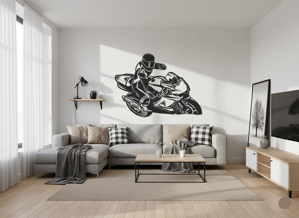 Premium Motorcycle and Rider Metal Wall Art