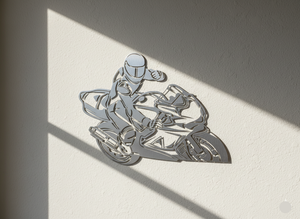 Premium Motorcycle and Rider Metal Wall Art