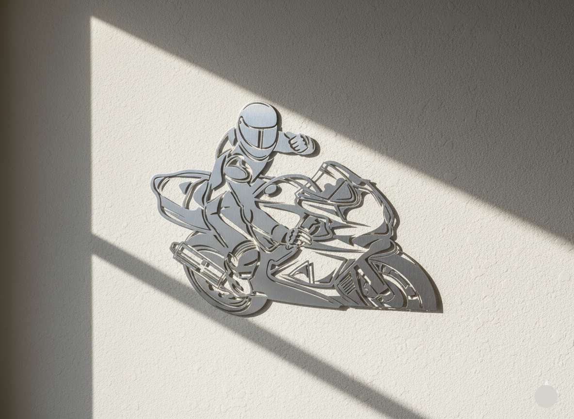 Premium Motorcycle and Rider Metal Wall Art