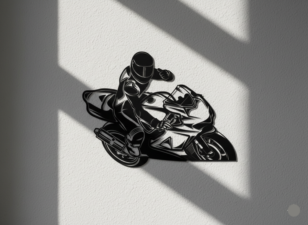 Premium Motorcycle and Rider Metal Wall Art