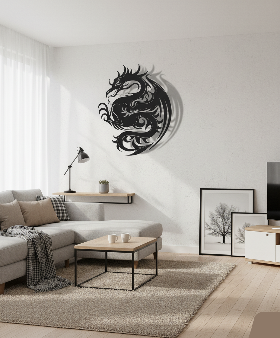 Premium Tribal Dragon Silhouette Metal Wall Art