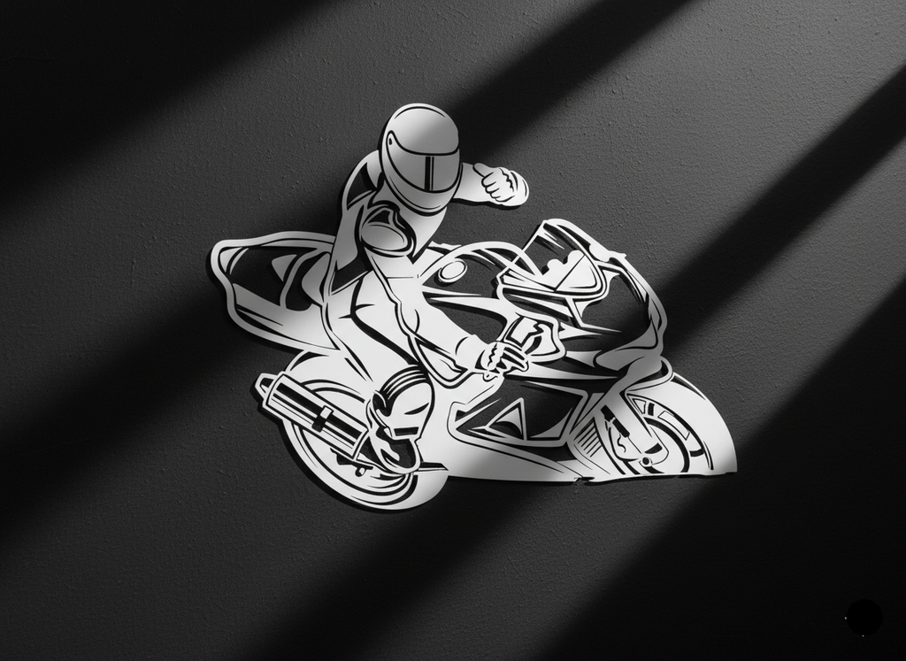 Premium Motorcycle and Rider Metal Wall Art