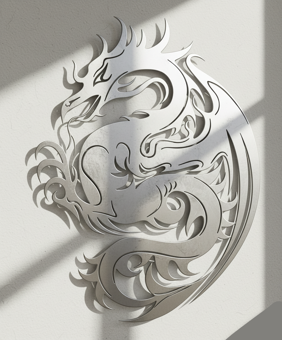 Premium Tribal Dragon Silhouette Metal Wall Art