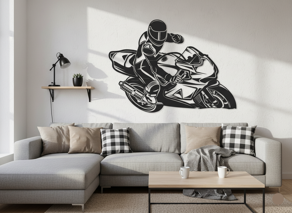 Premium Motorcycle and Rider Metal Wall Art