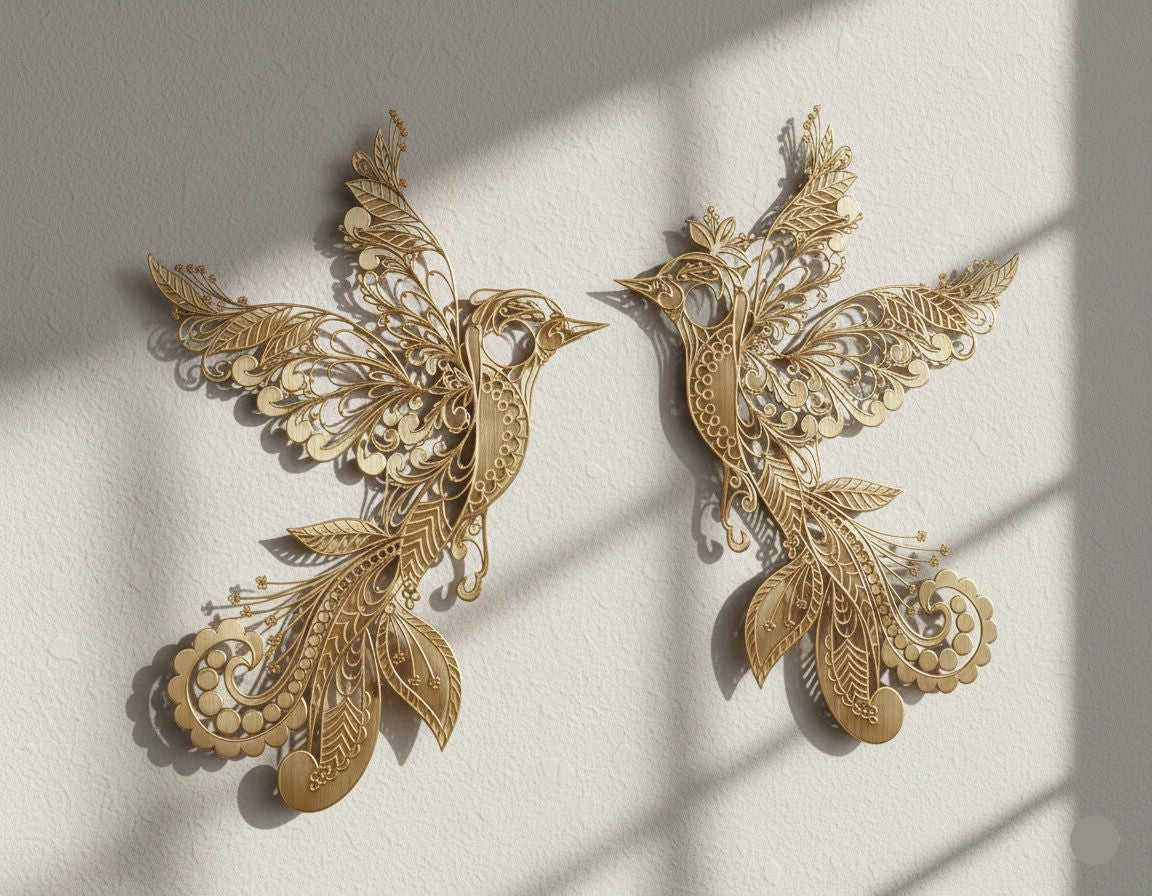 Premium Lace Birds Couple Metal Wall Decor
