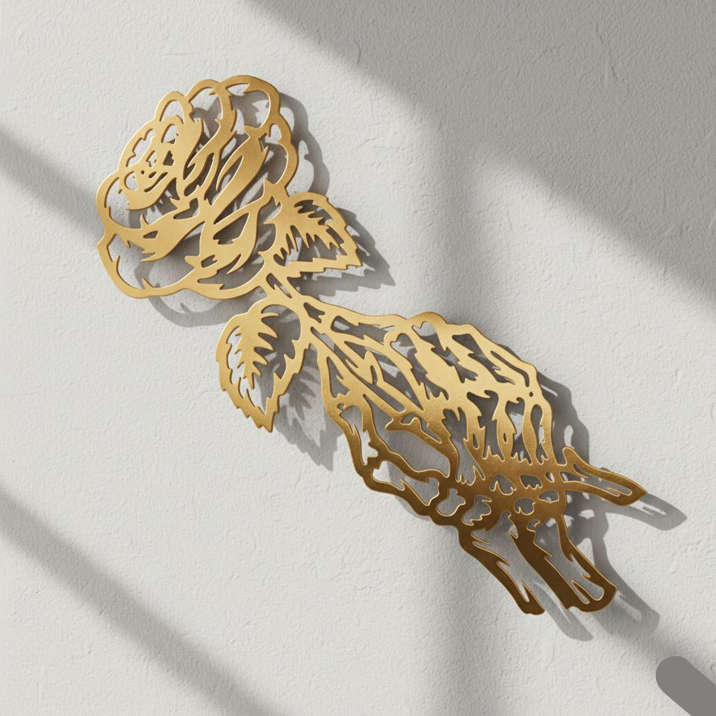 Premium Skeleton Hand with Rose Metal Wall Art