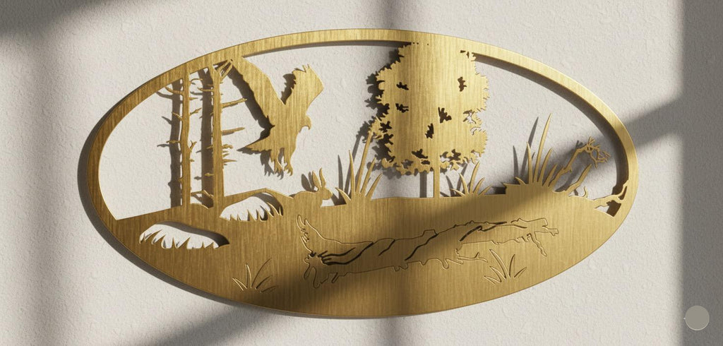 Premium Eagle, Rabbit and Forest Table Silhouette Metal Wall Decor