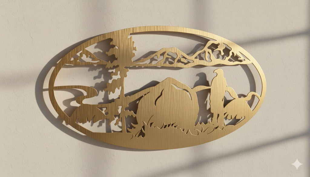 Premium Eagle, Mountain and River Silhouette Metal Wall Decor