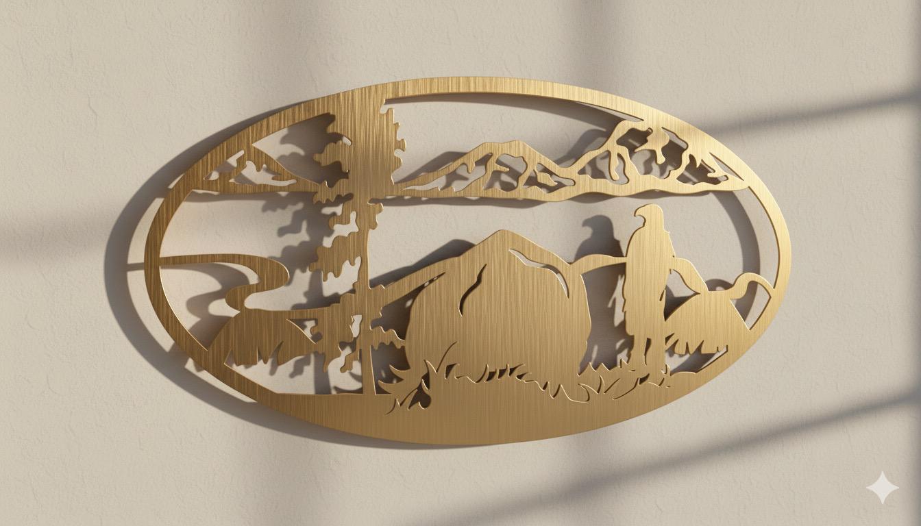 Premium Eagle, Mountain and River Silhouette Metal Wall Decor