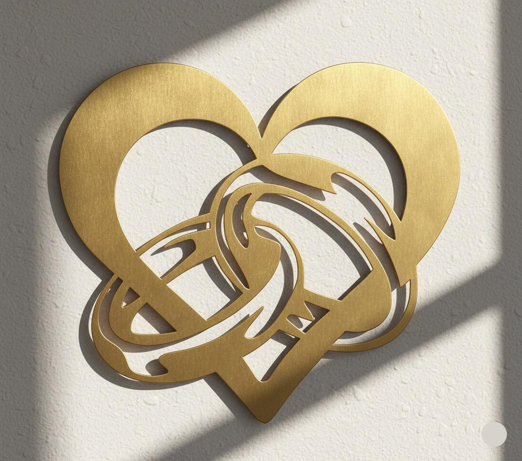 Premium Heart and Interlocked Rings Metal Wall Decor