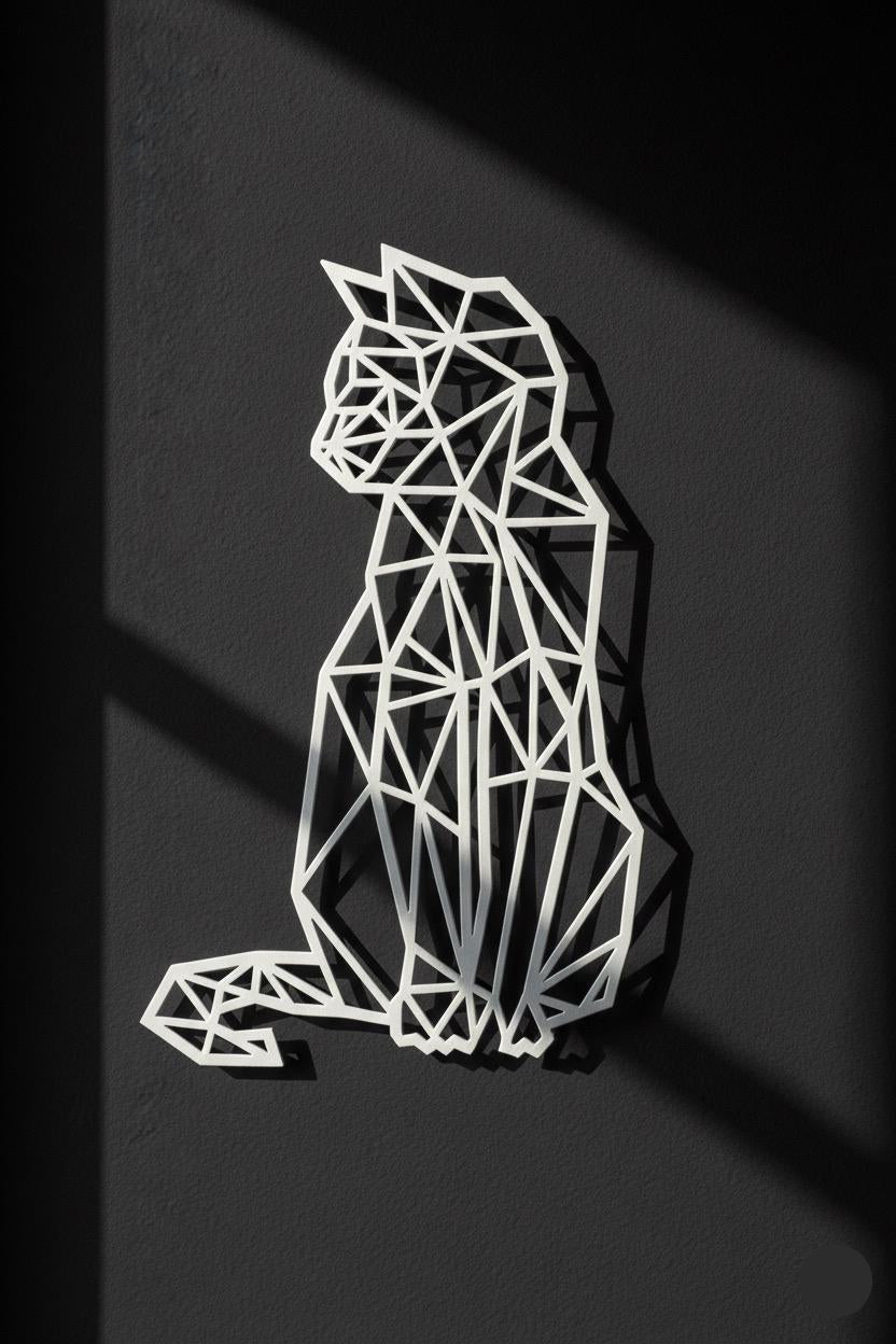 Premium Geometric Cat Metal Wall Art