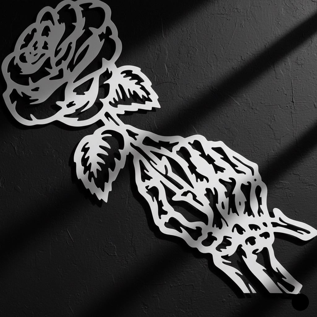 Premium Skeleton Hand with Rose Metal Wall Art