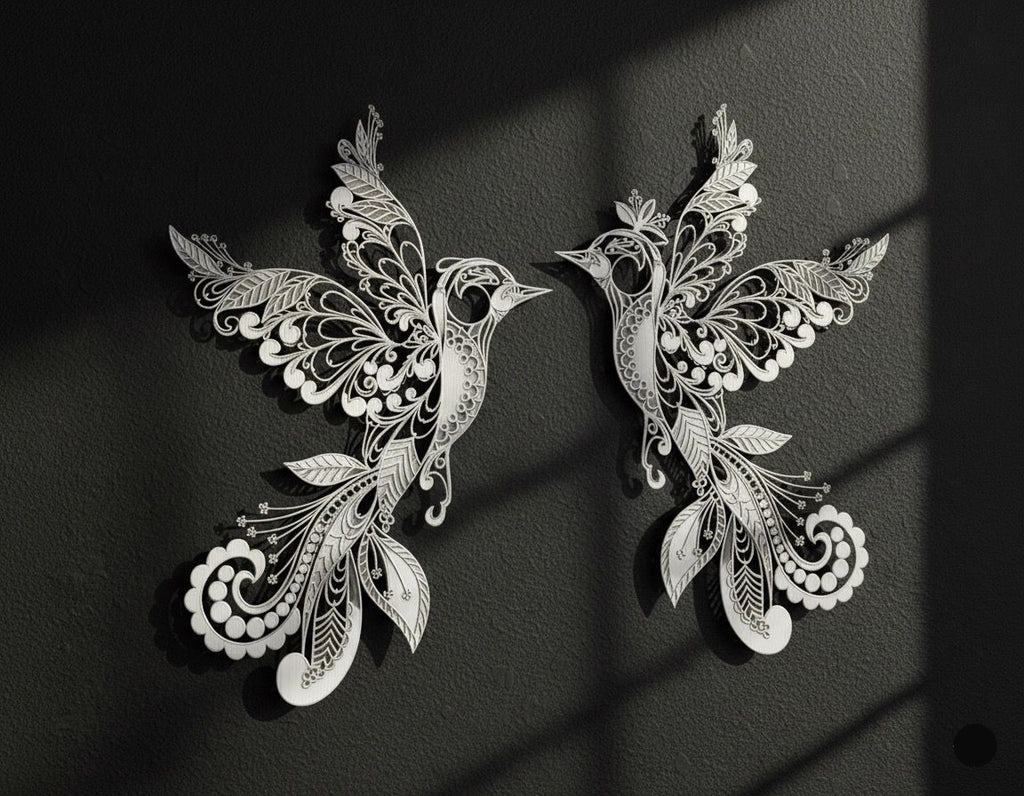 Premium Lace Birds Couple Metal Wall Decor