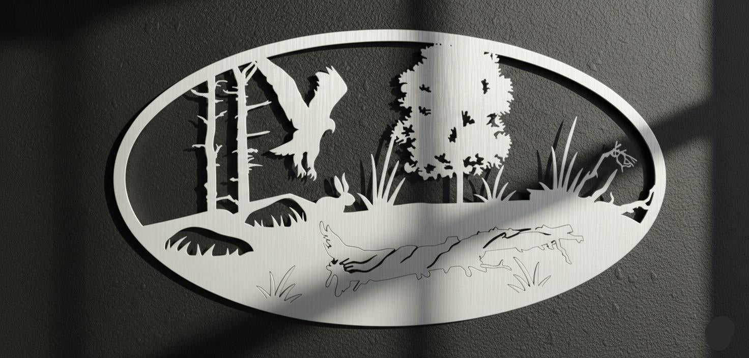 Premium Eagle, Rabbit and Forest Table Silhouette Metal Wall Decor