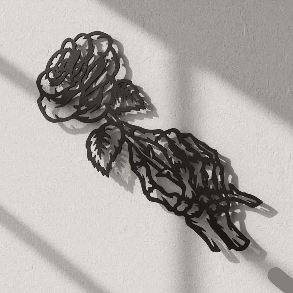 Premium Skeleton Hand with Rose Metal Wall Art