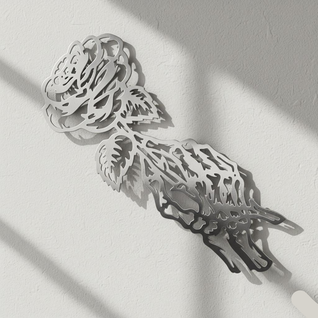 Premium Skeleton Hand with Rose Metal Wall Art