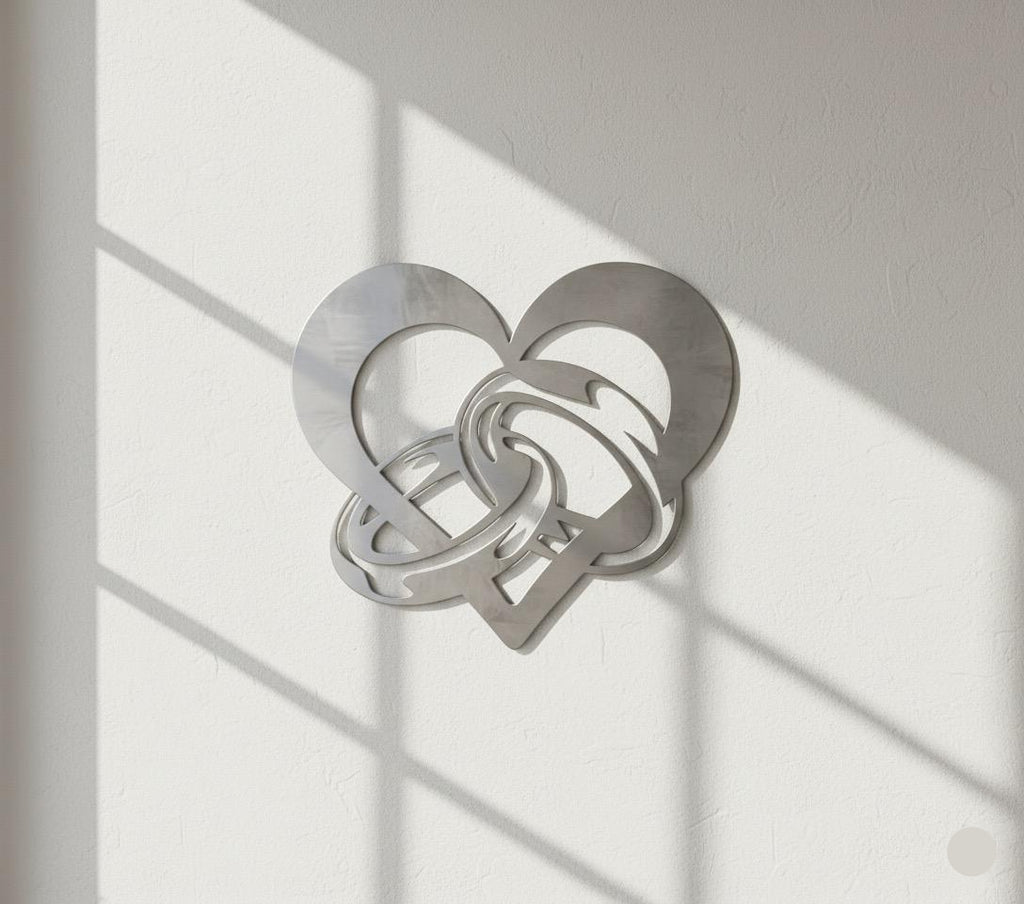 Premium Heart and Interlocked Rings Metal Wall Decor