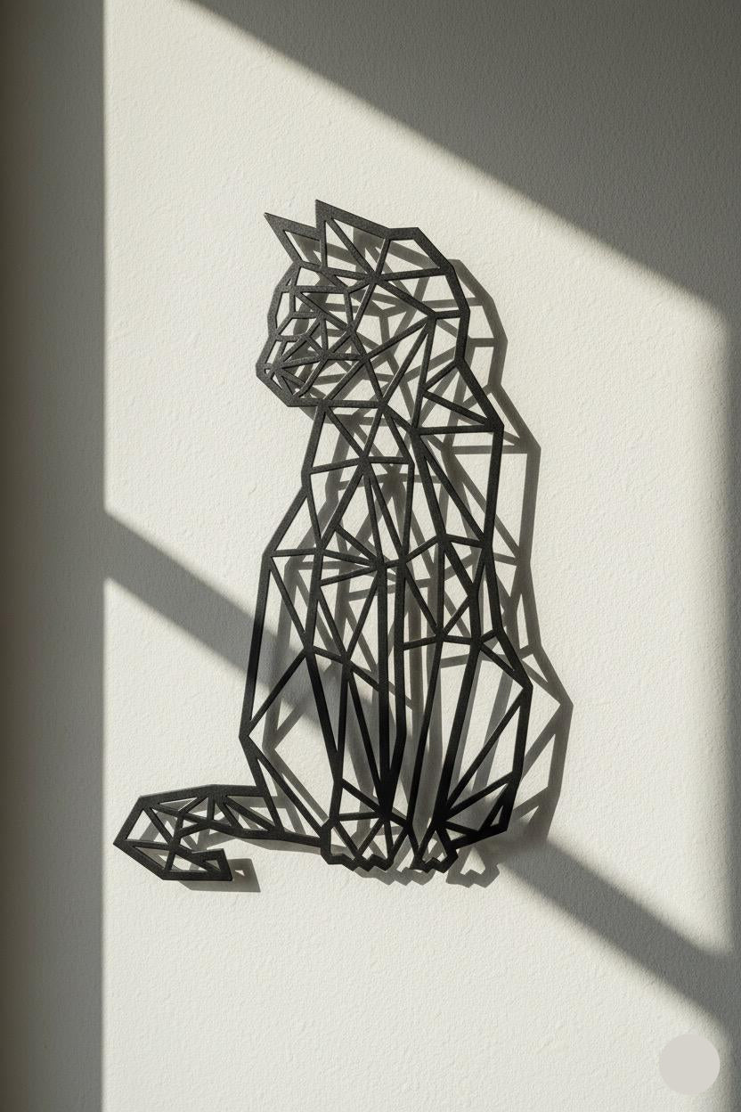 Premium Geometric Cat Metal Wall Art