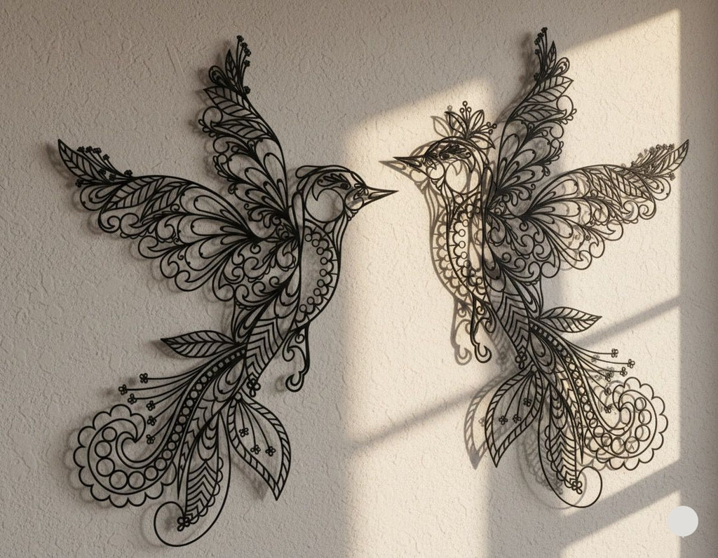 Premium Lace Birds Couple Metal Wall Decor