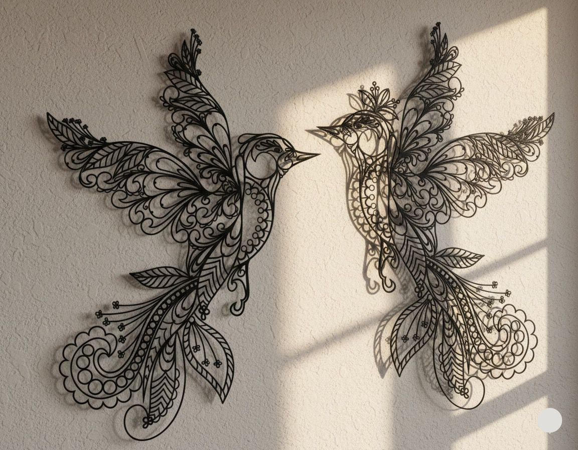 Premium Lace Birds Couple Metal Wall Decor