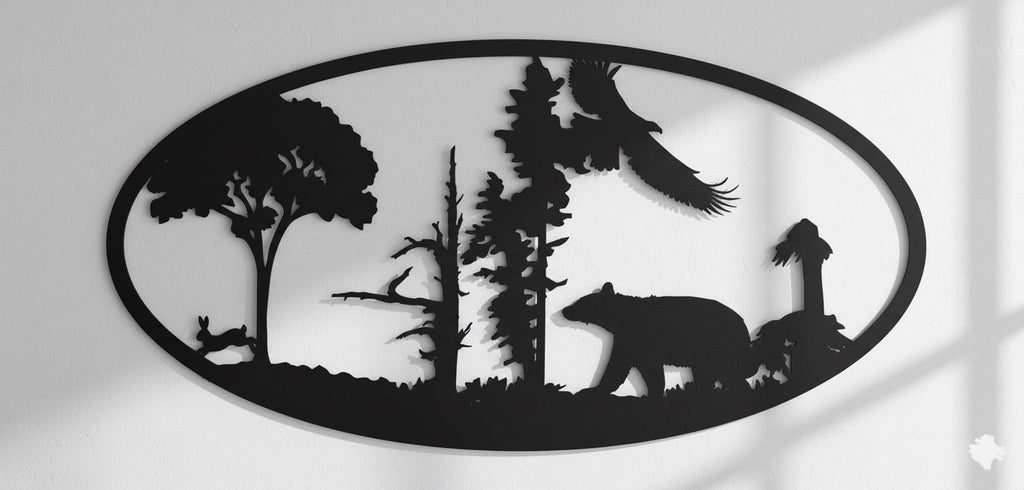 Premium Forest, Bear, Eagle & Rabbit Silhouette Metal Wall Art