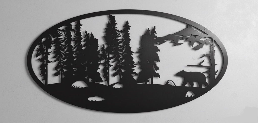 Premium Forest and Bear Silhouette Metal Wall Art