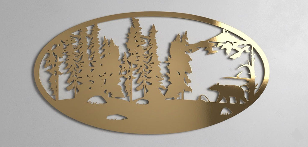 Premium Forest and Bear Silhouette Metal Wall Art