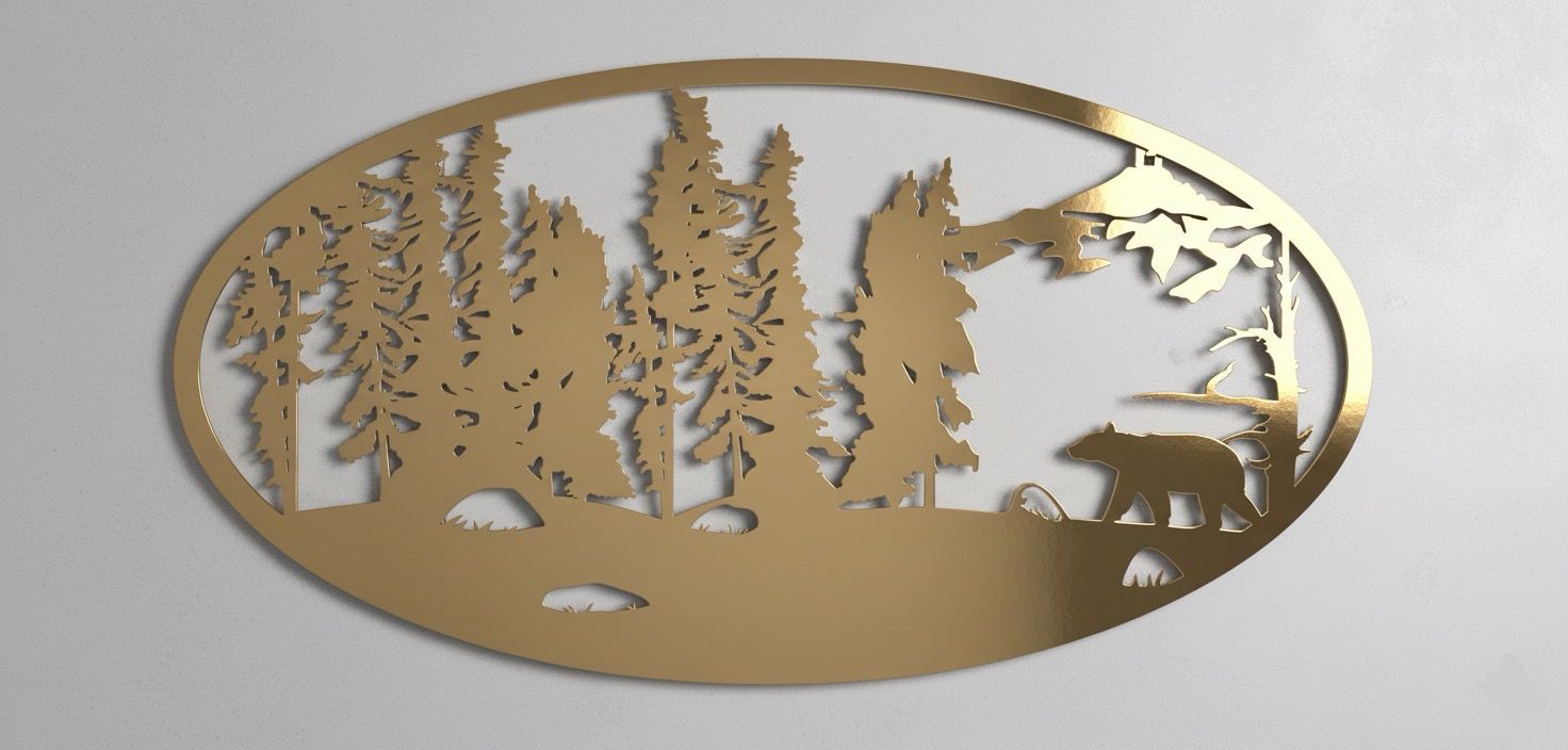 Premium Forest and Bear Silhouette Metal Wall Art