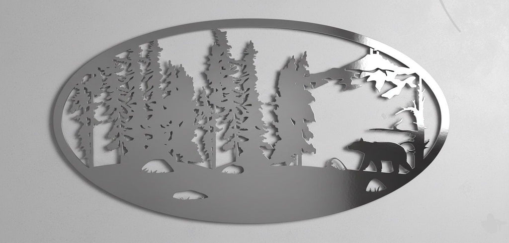 Premium Forest and Bear Silhouette Metal Wall Art