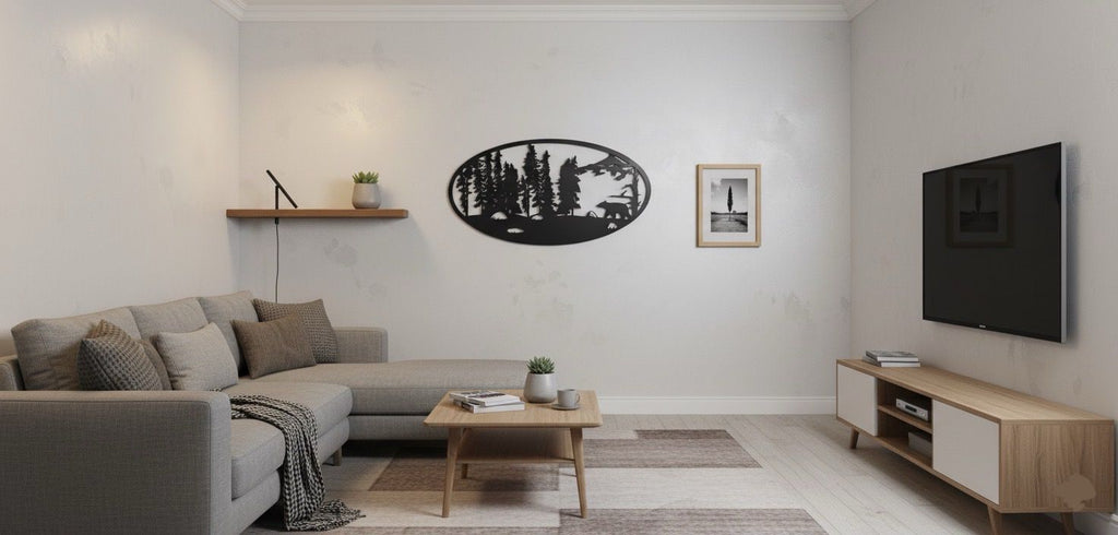 Premium Forest and Bear Silhouette Metal Wall Art