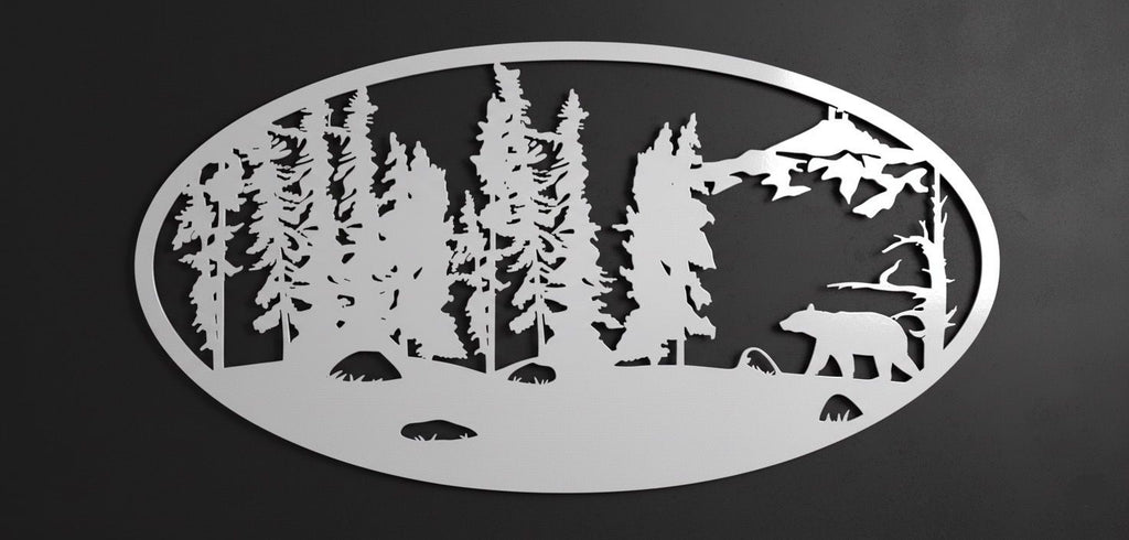 Premium Forest and Bear Silhouette Metal Wall Art