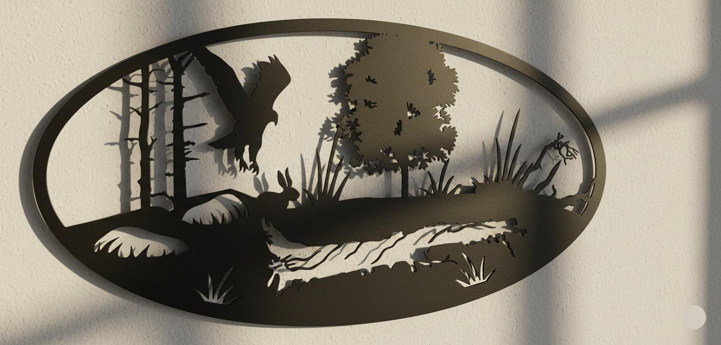 Premium Eagle, Rabbit and Forest Table Silhouette Metal Wall Decor
