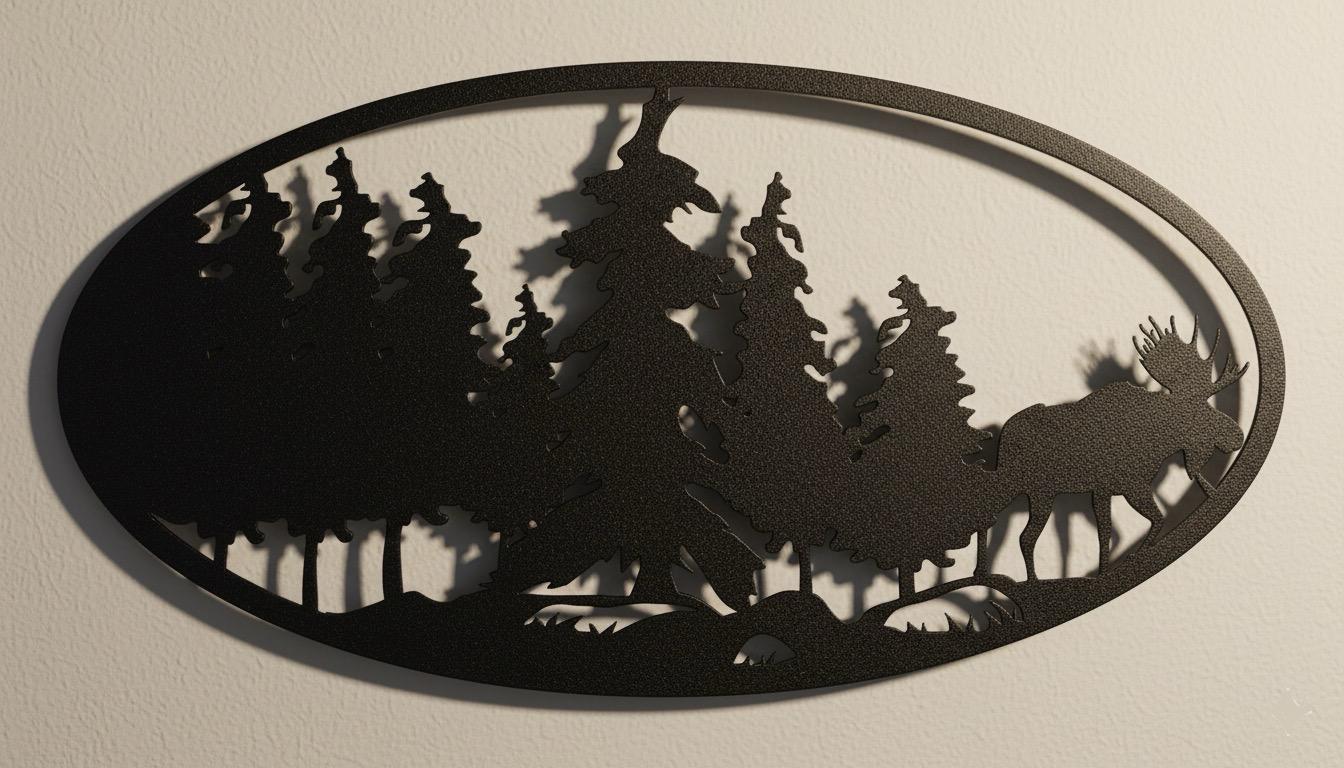 Premium Pine Forest & Moose Silhouette Metal Wall Art