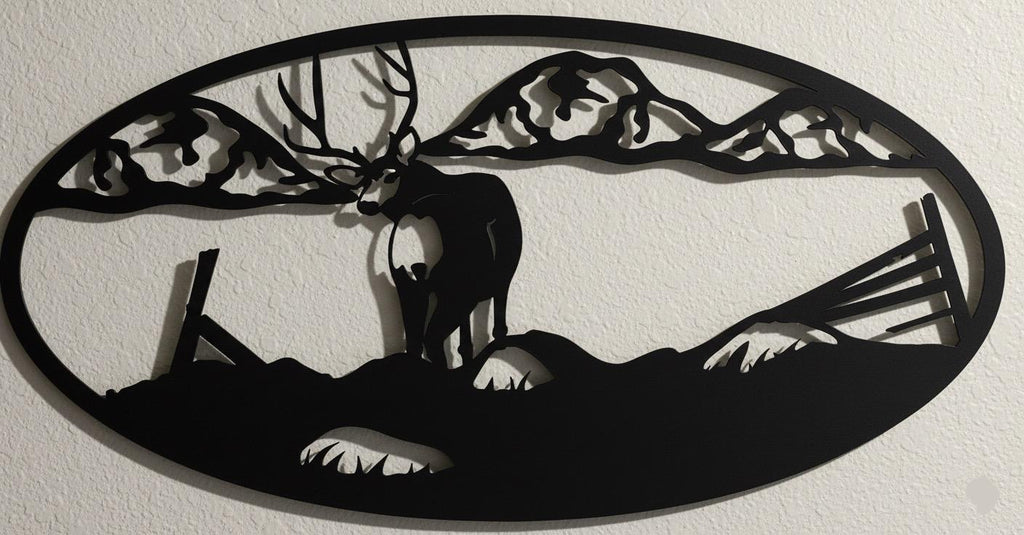 Premium Mountain,Deer & Countryside Landscape Metal Wall Art