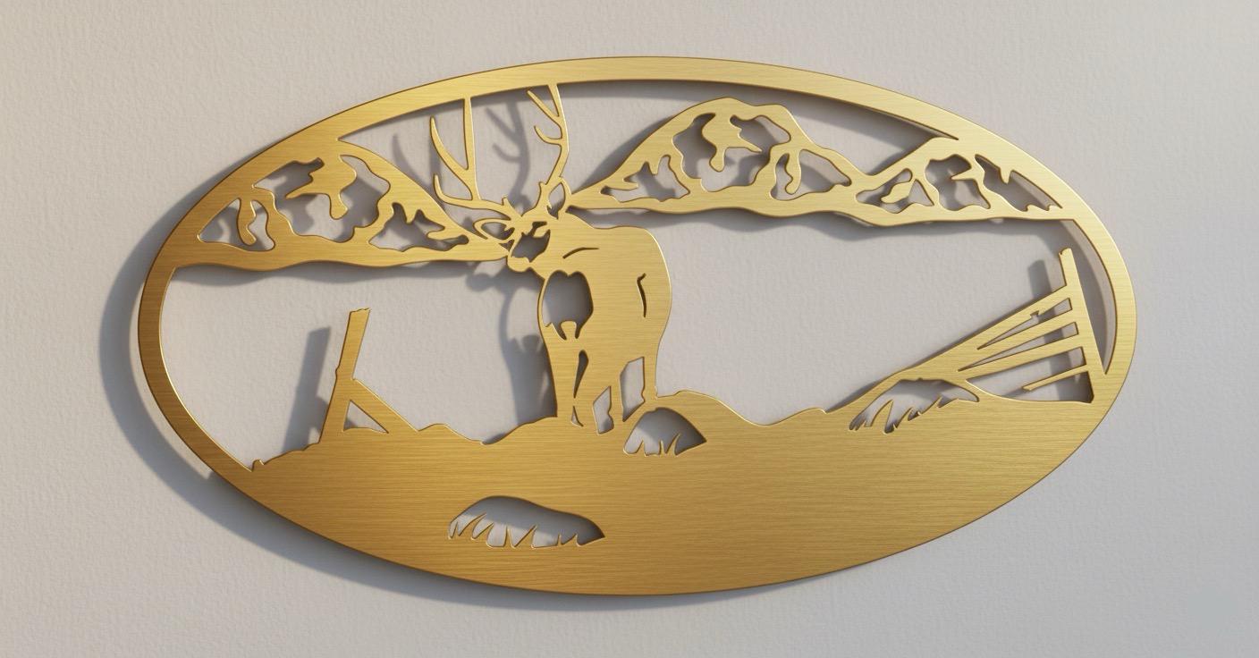 Premium Mountain,Deer & Countryside Landscape Metal Wall Art