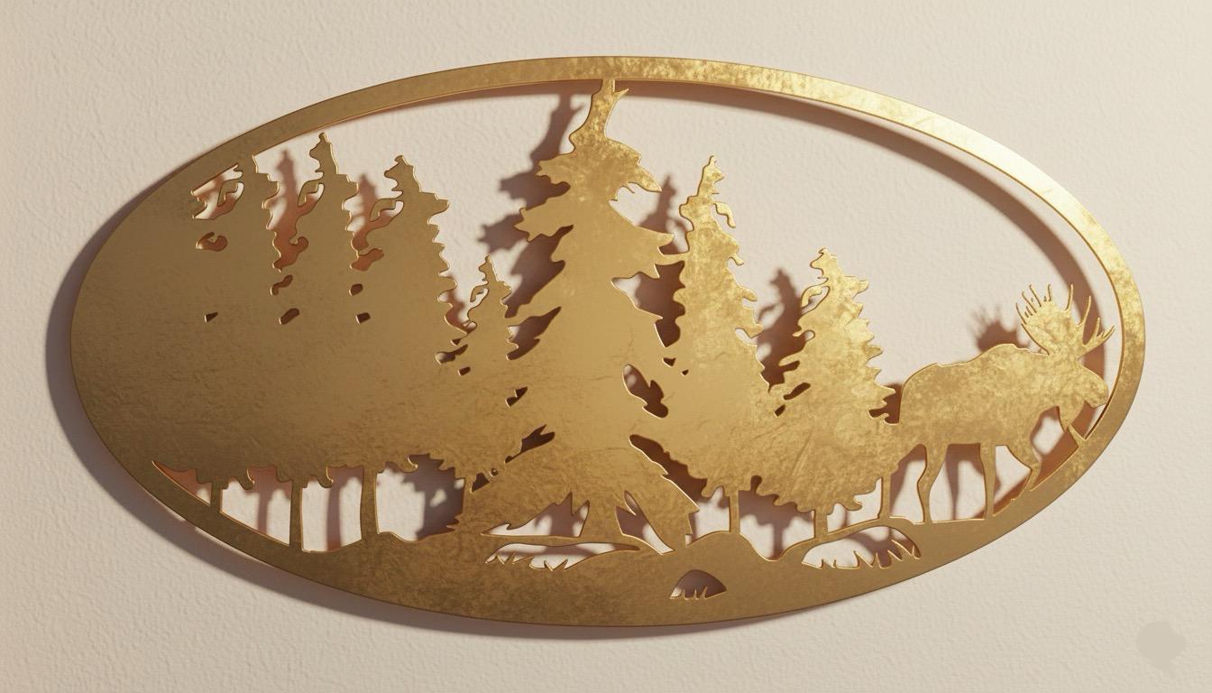 Premium Pine Forest & Moose Silhouette Metal Wall Art