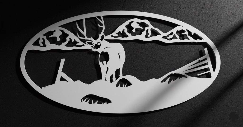 Premium Mountain,Deer & Countryside Landscape Metal Wall Art