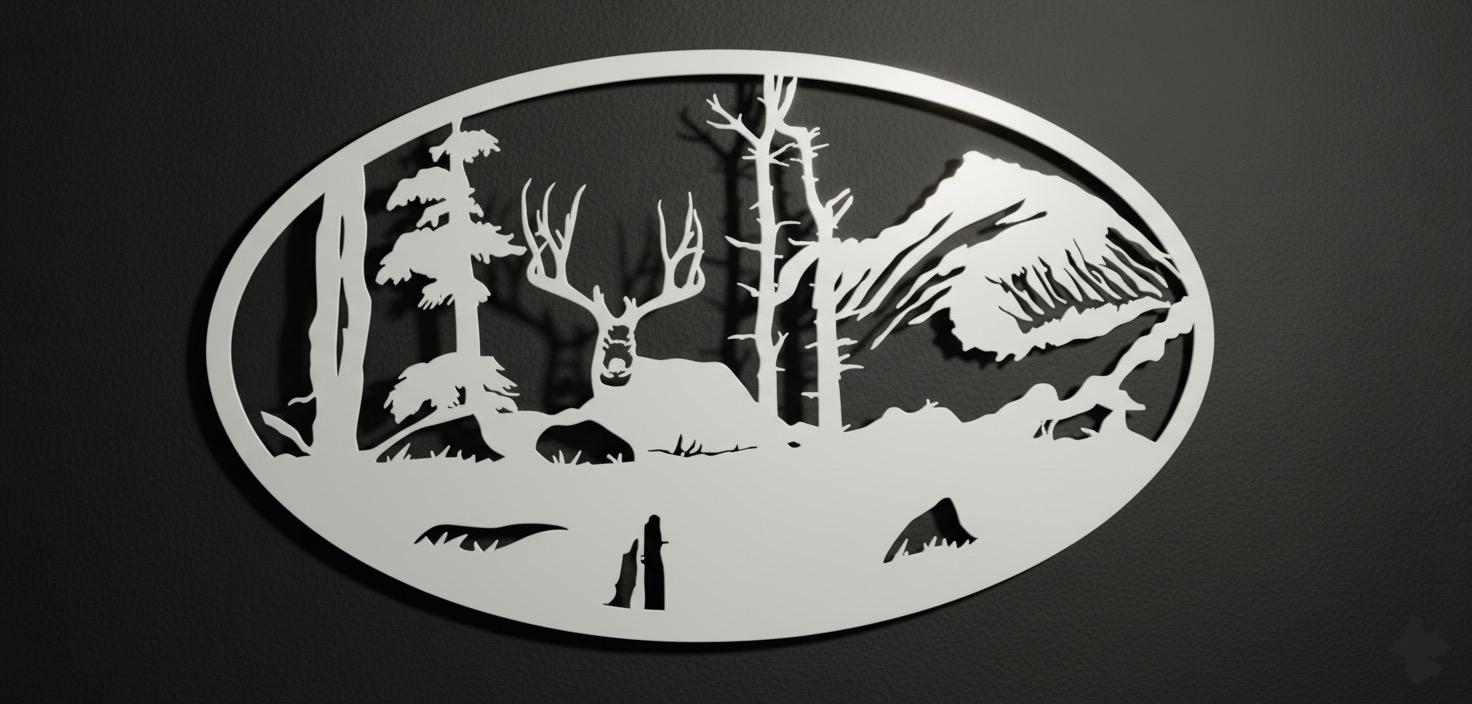Premium Mountain,Deer & Forest Silhouette Metal Wall Art