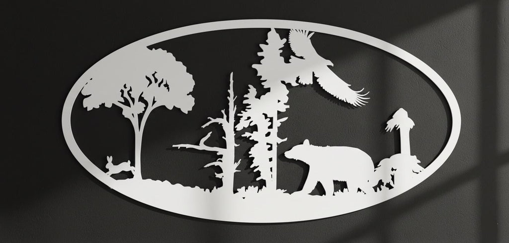 Premium Forest, Bear, Eagle & Rabbit Silhouette Metal Wall Art