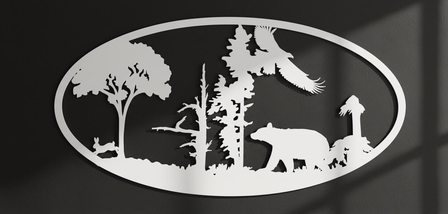 Premium Forest, Bear, Eagle & Rabbit Silhouette Metal Wall Art