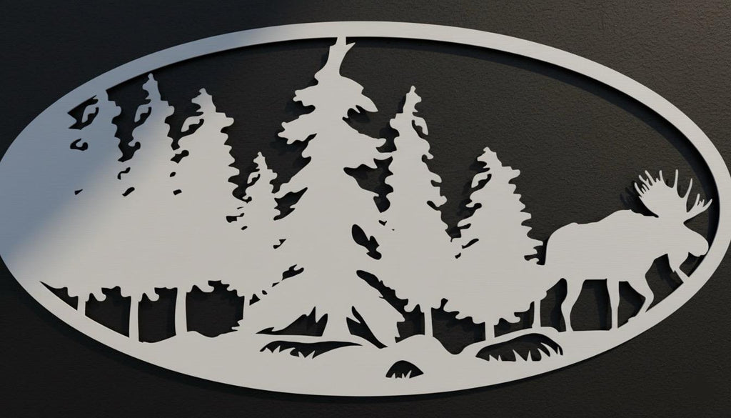 Premium Pine Forest & Moose Silhouette Metal Wall Art