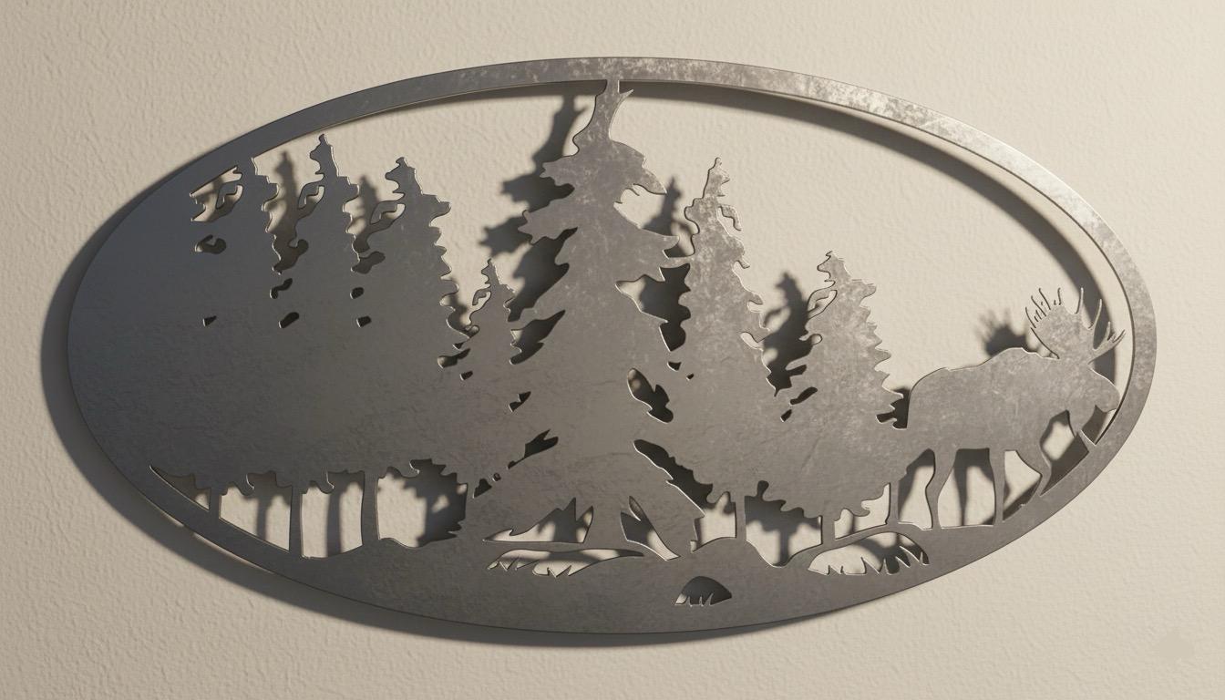 Premium Pine Forest & Moose Silhouette Metal Wall Art