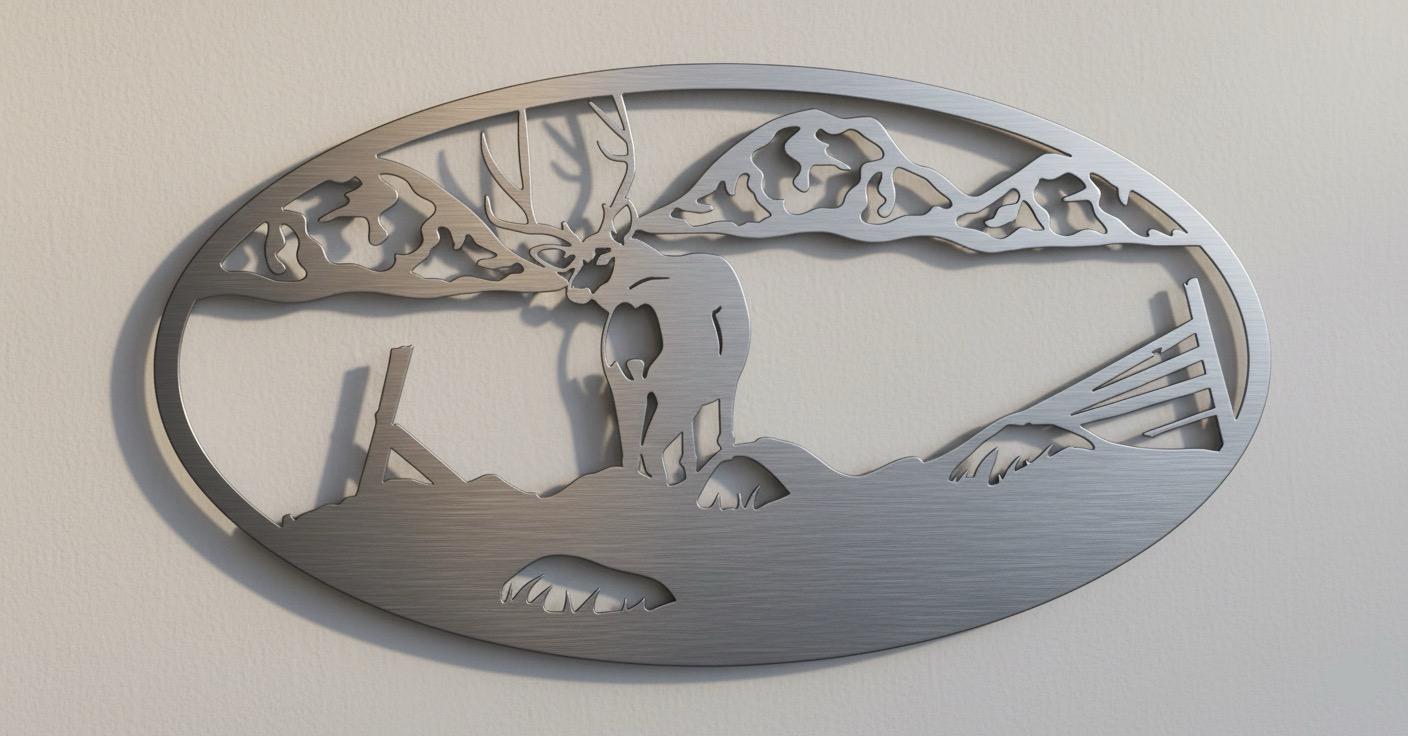 Premium Mountain,Deer & Countryside Landscape Metal Wall Art