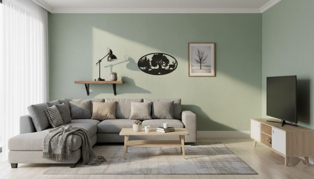 Premium Deer, Oak Tree & Mountain Silhouette Metal Wall Art