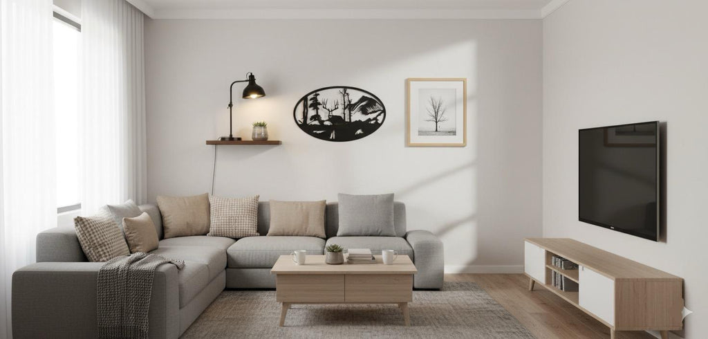 Premium Mountain,Deer & Forest Silhouette Metal Wall Art