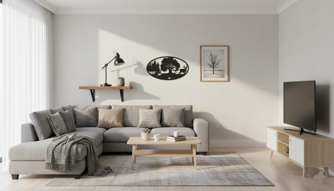 Premium Deer, Oak Tree & Mountain Silhouette Metal Wall Art