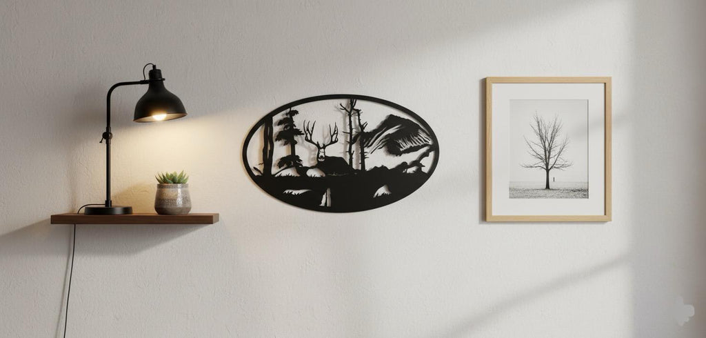 Premium Mountain,Deer & Forest Silhouette Metal Wall Art