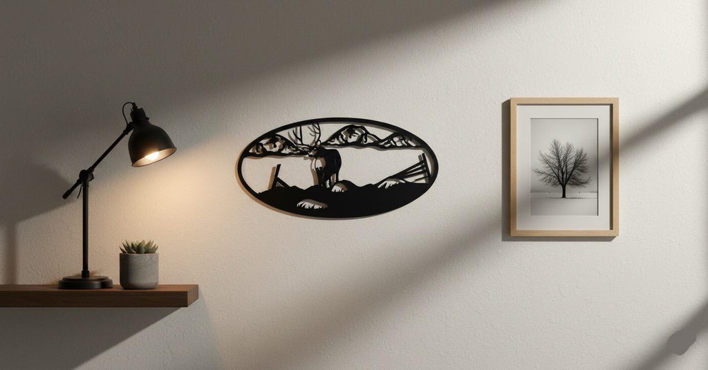 Premium Mountain,Deer & Countryside Landscape Metal Wall Art