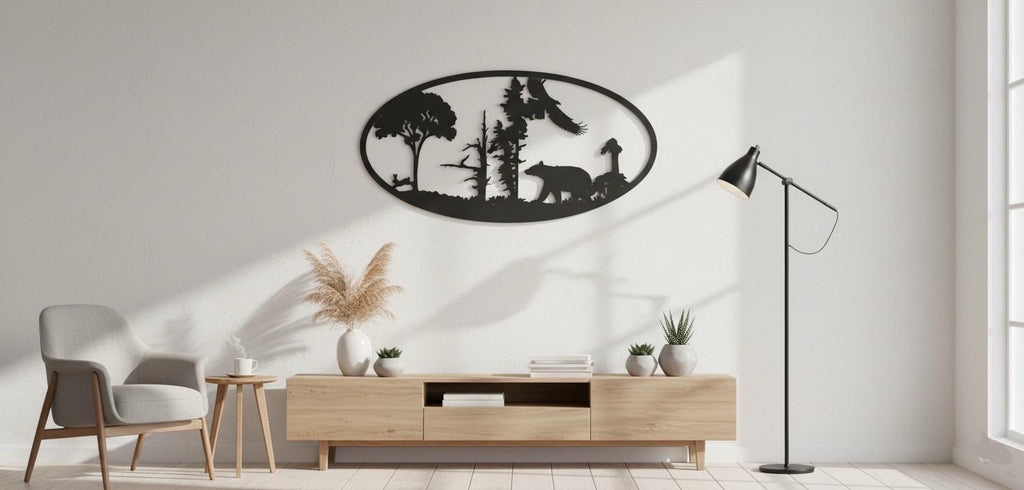 Premium Forest, Bear, Eagle & Rabbit Silhouette Metal Wall Art